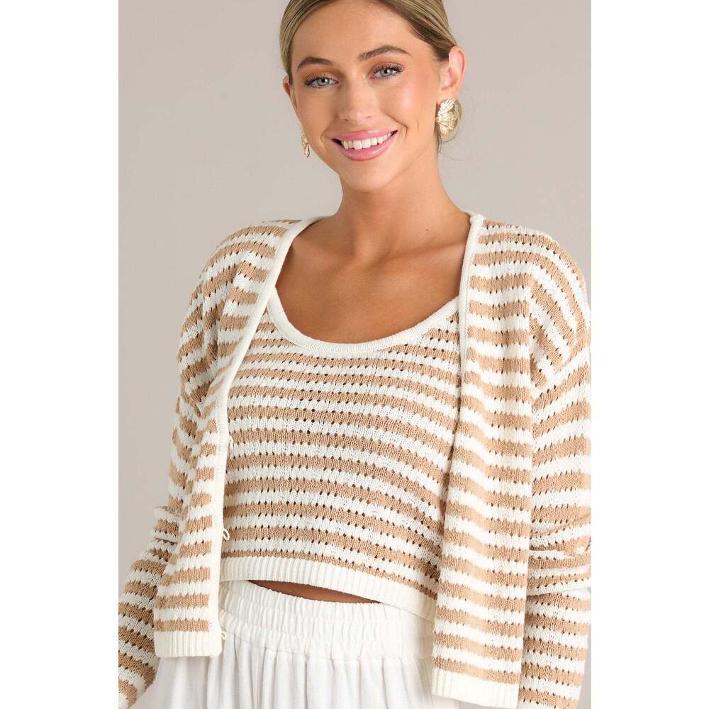 Red Dress Radiant Reflections Tan Stripe Knit Tank Size MM / Tan